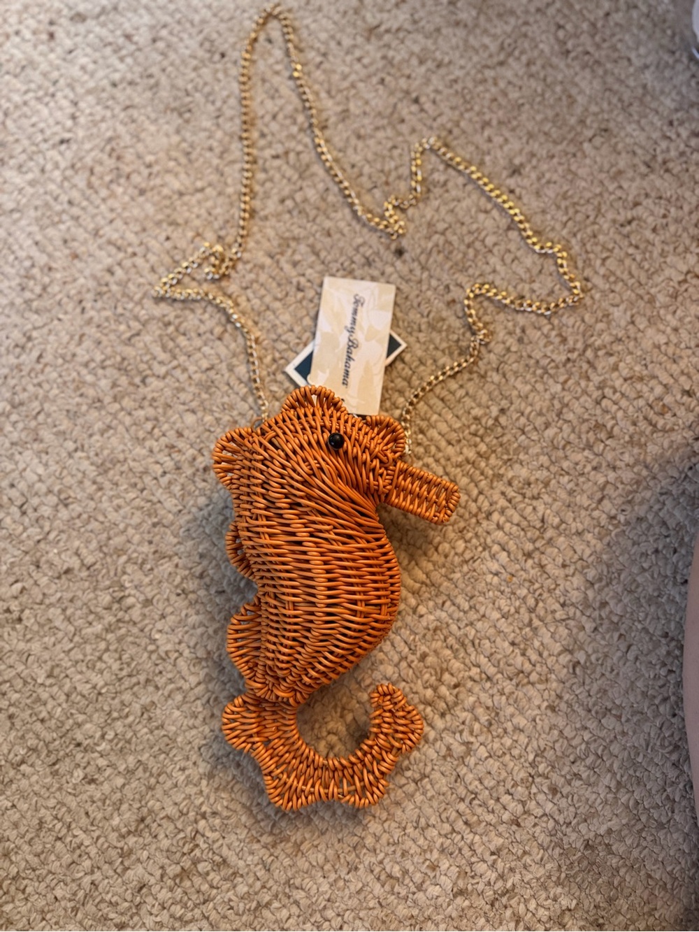 Tommy Bahama Orange/ Brown Woven Seahorse Crossbody with Gold Chain